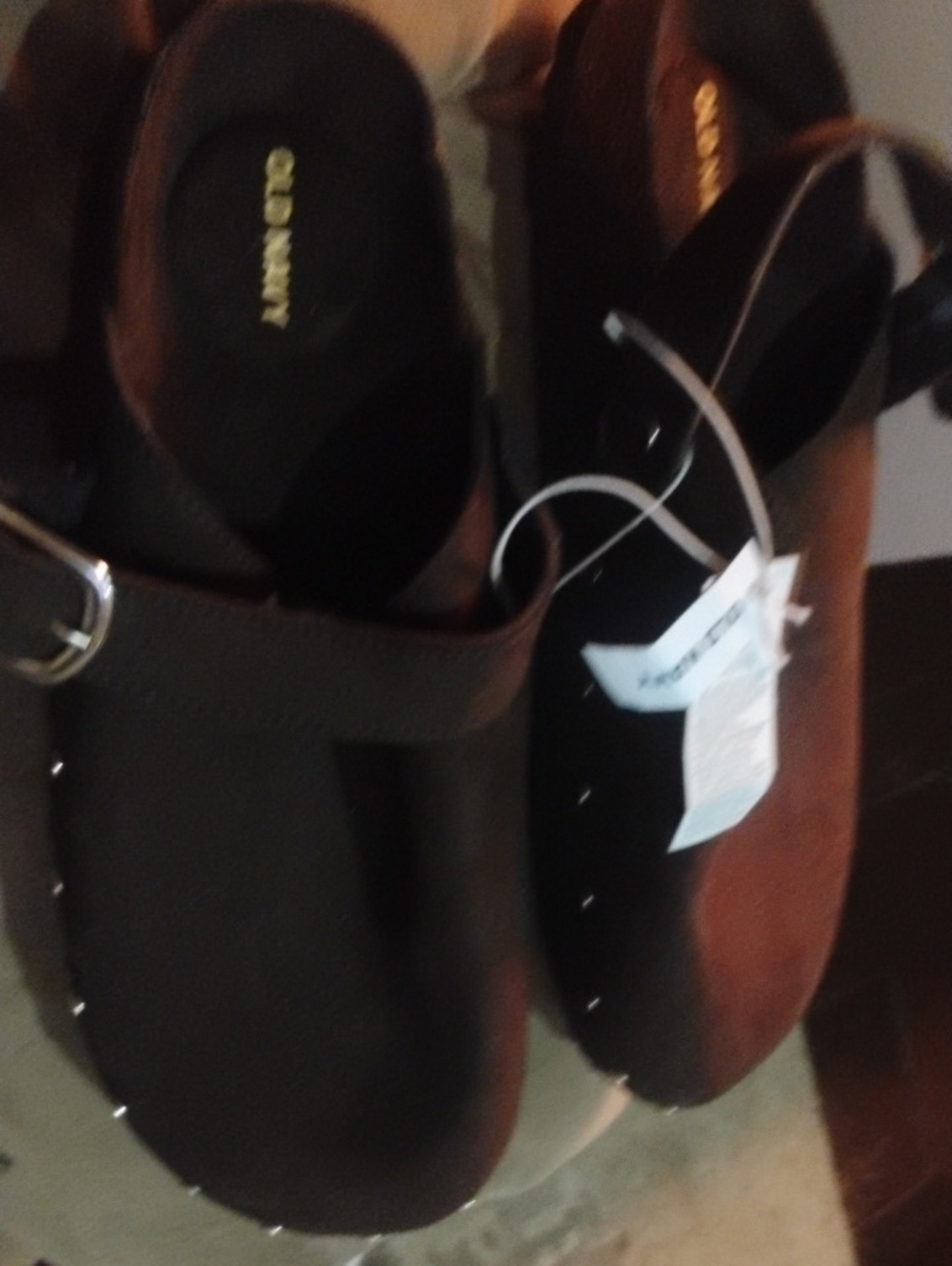 Clarks Brown Suede Clog Mules with Buckle